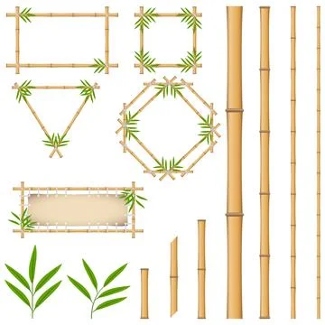 Collection of Brown Bamboo Frames Stems and Leaves Decorative Elements Stock Illustration
