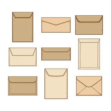 Collection of brown beige closed envelopes communication concept Stock Illustration
