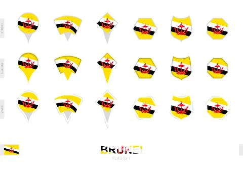 Collection of the Brunei flag in different shapes and with three different .. Stock Illustration