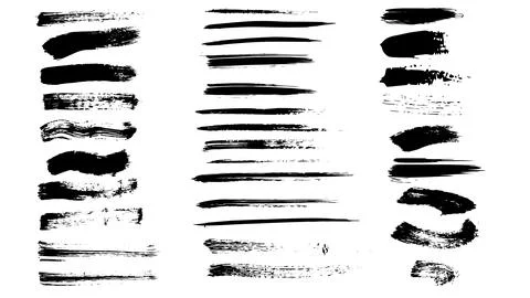 Collection of brush strokes of different sizes and shapes, set of strokes Stock Illustration