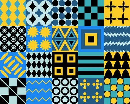 Collection Brutalism abstract vector Patterns with simple geometric shapes Stock Illustration