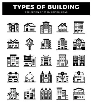 Collection of building icons in a flat design style. with various architect.. Stock Illustration