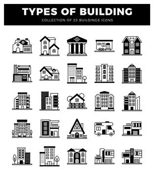 Collection of building icons on a white background Ilustración de archivo