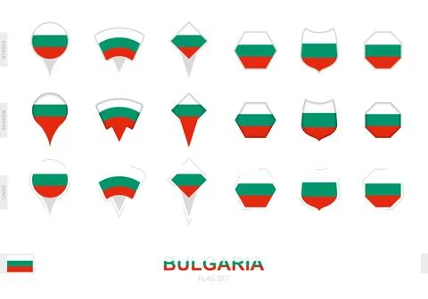 Collection of the Bulgaria flag in different shapes and with three differen.. Ilustración de archivo
