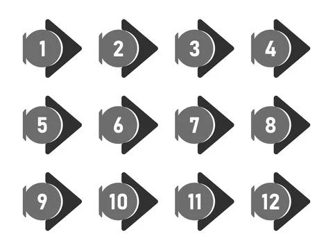 Collection of Bullet numbers set from one to twelve Stock Illustration