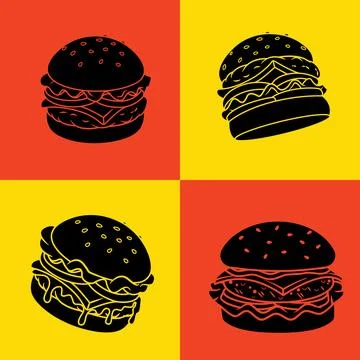 Collection of Burger Silhouettes Vector Stock Illustration