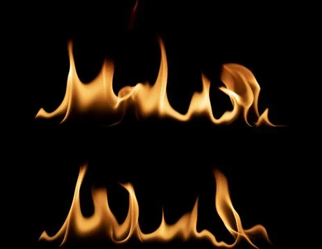 Collection of burning fire flames and hot blaze elements on black backgroun.. 写真素材
