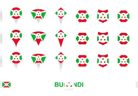 Collection of the Burundi flag in different shapes and with three different.. Иллюстрация
