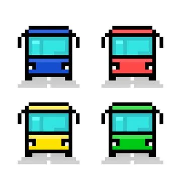 Collection of bus image pixels for 8 bit game assets 스톡 일러스트