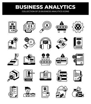 Collection of Business Analytics Icons. Data Analysis. Financial Reports. a.. Illustrazione stock