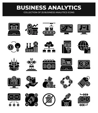 Collection of Business Analytics Icons. Data Analysis. Marketing. Finance. .. Stock Illustration