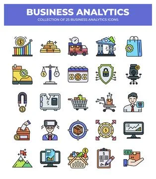 Collection of Business Analytics Icons. Data Analysis. Financial Reports. a.. Illustrazione stock