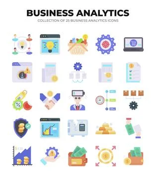 Collection of Business Analytics Icons. Data Analysis. Financial Reports. a.. Illustrazione stock