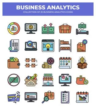 Collection of Business Analytics Icons. Data Analysis. Financial Reports. a.. Stock Illustration