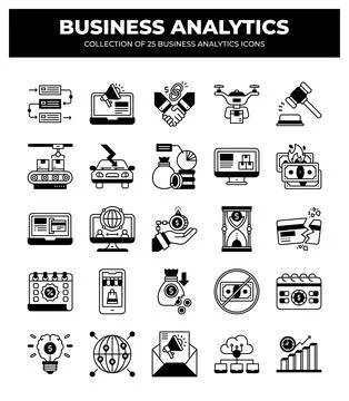 Collection of Business Analytics Icons. Data Analysis. Financial. Marketing.. Stock Illustration