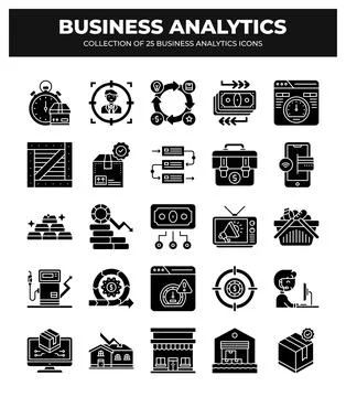 Collection of Business Analytics Icons. Data Analysis. Financial Reports. a.. Illustrazione stock