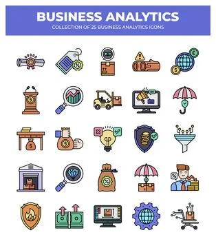 Collection of Business Analytics Icons. Data Analysis. Marketing. Finance. .. Illustrazione stock