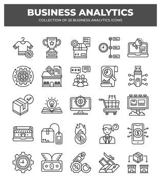 Collection of Business Analytics Icons. Data Analysis. Marketing. and E-com.. Stock Illustration