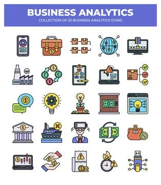 Collection of Business Analytics Icons. Data Analysis. Financial Reports. a.. Illustrazione stock