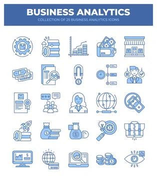 Collection of Business Analytics Icons. Data Analysis. Marketing. Finance. .. Stock Illustration