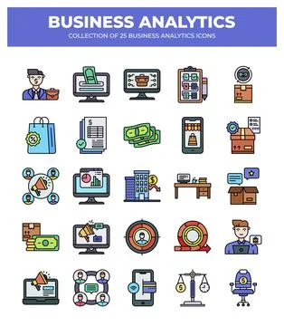 Collection of Business Analytics Icons. Data Analysis. Marketing. Finance. .. Stock Illustration