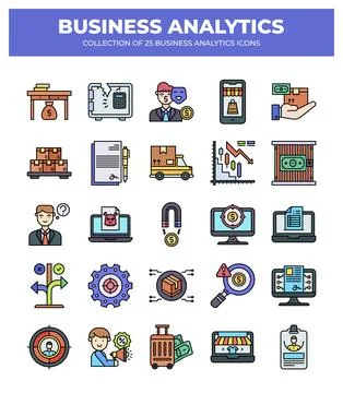 Collection of Business Analytics Icons. Data Analysis. Marketing. Finance. .. Stock Illustration