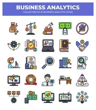 Collection of Business Analytics Icons. Data Analysis. Financial Reports. a.. Stock Illustration