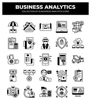 Collection of Business Analytics Icons. Data Analysis. E-commerce. and More Stock Illustration