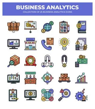 Collection of Business Analytics Icons. Data Analysis. Financial Reports. a.. Illustrazione stock