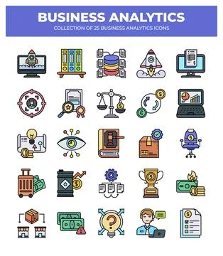 Collection of Business Analytics Icons. Data Analysis. Financial Reports. S.. Stock Illustration