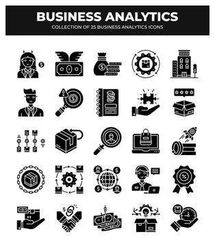 Collection of Business Analytics Icons. Data Analysis. Marketing. Finance. .. Stock Illustration