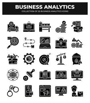 Collection of Business Analytics Icons. Data Analysis. Marketing. Finance. .. Stock Illustration