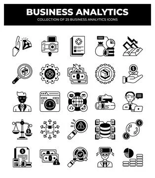 Collection of Business Analytics Icons. Data Analysis. Financial Reports. a.. Illustrazione stock