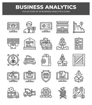 Collection of Business Analytics Icons. Data Analysis. Marketing. and E-com.. Stock Illustration