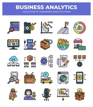 Collection of Business Analytics Icons. Data Analysis. Market Research. and.. イラスト素材