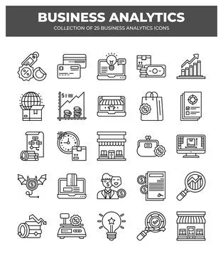 Collection of Business Analytics Icons. Data Analysis. E-commerce. and Mark.. Stock Illustration