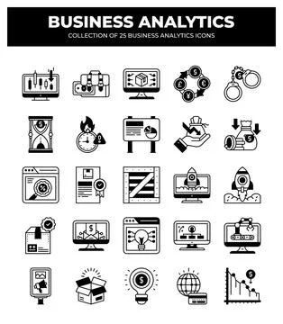 Collection of Business Analytics Icons. Data Analysis. Financial Modeling. .. Stock Illustration