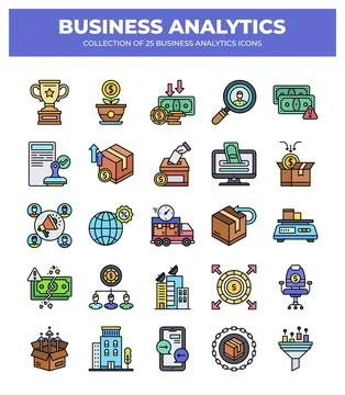 Collection of Business Analytics Icons. Data Analysis. Marketing. Finance. .. Stock Illustration