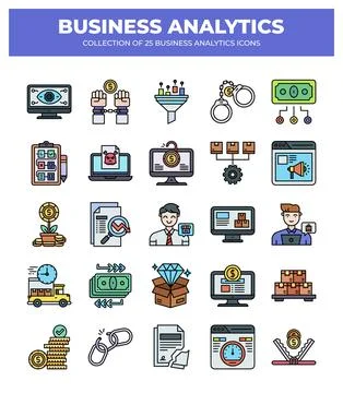 Collection of Business Analytics Icons. Data Analysis. Marketing. Finance. .. Stock Illustration