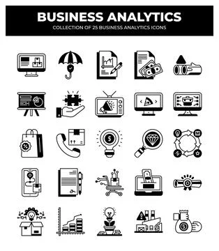 Collection of Business Analytics Icons. Data Analysis. Marketing. Finance Stock Illustration