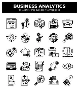 Collection of Business Analytics Icons. Data Analysis. Marketing. and E-com.. Stock Illustration