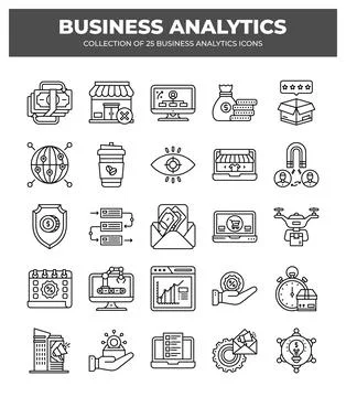 Collection of Business Analytics Icons. Data Analysis. Marketing. and E-com.. Stock Illustration