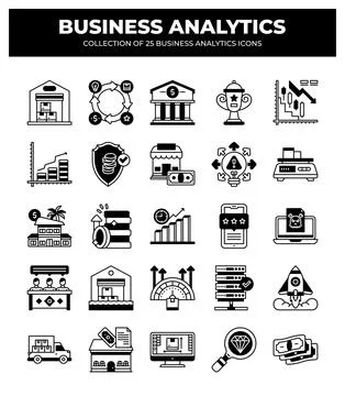 Collection of Business Analytics Icons. Data Analysis. Financial Reports an.. Illustrazione stock