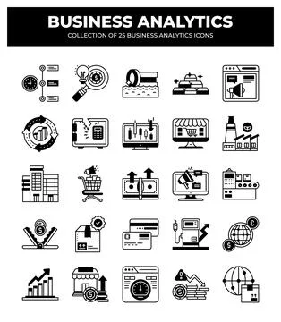 Collection of Business Analytics Icons. Data Analysis. Financial Reports. a.. Illustrazione stock
