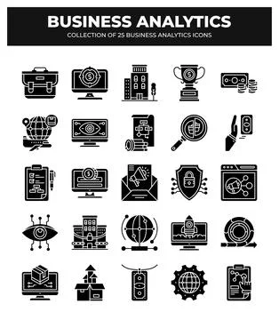 Collection of Business Analytics Icons. Data Analysis. Financial Reports. a.. Illustrazione stock