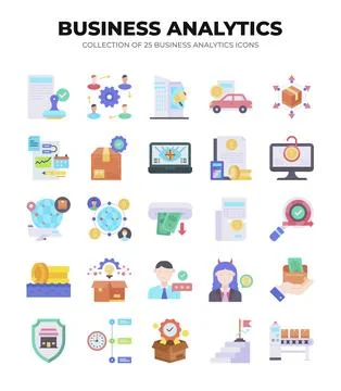 Collection of Business Analytics Icons. Data Analysis. Marketing. Finance. .. Illustrazione stock