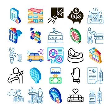 Collection of business and maintenance problem service icons Stockillustratie