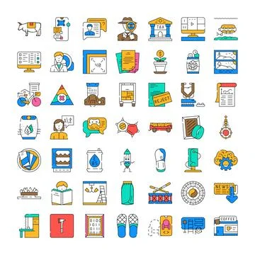 Collection of business and technology flat line icons イラスト素材