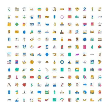 Collection of business and technology flat colored icons Stock Illustration