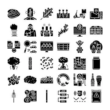 Collection of business and technology flat glyph icons Stock Illustration